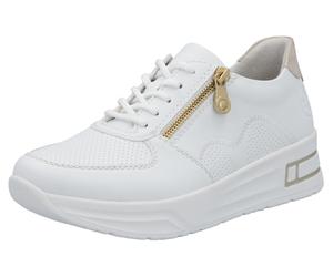 Plateausneaker RIEKER, Damen, Gr. 42, beige (weiß, hellbeige), Lederimitat, Schuhe Plateausneaker, Halbschuh, Schnürschuh, Freizeitsneaker mit Reißverschluss (85539704-42) weiß, hellbeige