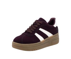 Plateausneaker RIEKER, Damen, Gr. 42, brombeere, sanftes weiß, Nubuklederimitat, unifarben mit Farbeinsatz, Schuhe Plateausneaker, Basket-Sneaker, Retro-Sneaker, Schnürschuh mit weichem Schaftrand (17