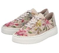 Plateausneaker RIEKER, Damen, Gr. 42, bunt (beige multicolor), Nubuklederimitat, Textil, Schuhe Plateausneaker, Schnürschuh, Halbschuh in veganer Verarbeitung (73175429-42) beige multicolor