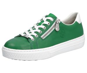 Plateausneaker RIEKER, Damen, Gr. 42, grün (grün, weiß), Leder, Schuhe Plateausneaker, mit seitlichem Reißverschluss, Freizeitschuh, Halbschuh, Schnürschuh, Topseller (56583010-42)