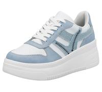 Plateausneaker RIEKER, Damen, Gr. 42, weiß (hellblau, weiß), Lederimitat, Textil, kontrastfarbene Details, Schuhe Plateausneaker, Freizeitschuh, Halbschuh, Schnürschuh mit gepolstertem Schaftrand (454