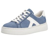Plateausneaker RIEKER, Damen, Gr. 43, blau (jeansblau, sanftes weiß), Nubuklederimitat, unifarben mit Farbeinsatz, Schuhe Plateausneaker, Schnürschuh, Halbschuh, Freizeitsneaker mit modischer Plateaus