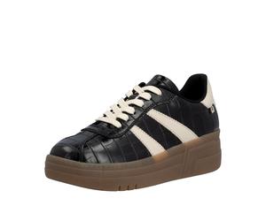 Plateausneaker RIEKER, Damen, Gr. 43, schwarz, Lederimitat, Schuhe Plateausneaker, Basket-Sneaker, Retro-Sneaker, Schnürschuh mit weichem Schaftrand (51150309-43) schwarz
