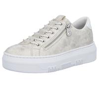 Plateausneaker RIEKER, Damen, Gr. 43, weiß (sanftes weiß metallic), Lederimitat, metallic, used, Schuhe Plateausneaker, Sneaker, Slip-On Sneaker, Slipper mit Schaftrandpolster (82078057-43) sanftes we
