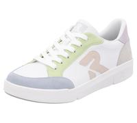 Plateausneaker RIEKER SPORT, Damen, Gr. 38, bunt (weiß, multi), Glattleder, Veloursleder, kontrastfarbene Details, Schuhe Plateausneaker, Schnürschuh, Halbschuh, Freizeitschuh mit pastellfarbenen Akze