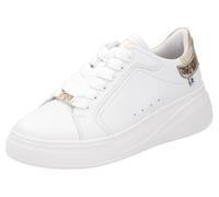 Plateausneaker RIEKER SPORT, Damen, Gr. 38, gold (weiß, goldfarben), Leder, Lederimitat, kontrastfarbene Details, sportlich, Schuhe, Schnürschuh, Halbschuh, Freizeitschuh, Metallic-Akzent an der Ferse