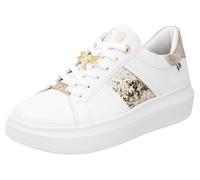 Plateausneaker RIEKER SPORT, Damen, Gr. 38, weiß (weiß, goldfarben, schmucklibelle), Leder, Schuhe Plateausneaker, mit stylischen Metallic-Details, Freizeitschuh, Halbschuh, Schnürschuh (58409254-38)