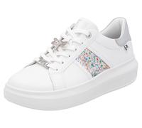 Plateausneaker RIEKER SPORT, Damen, Gr. 39, bunt (weiß multi, schmucklibelle), Leder, kontrastfarbene Details, Schuhe Plateausneaker, mit stylischen Metallic-Details, Freizeitschuh, Halbschuh, Schnürs