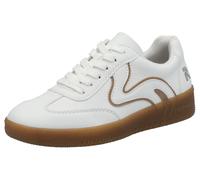 Plateausneaker RIEKER SPORT, Damen, Gr. 39, gelb (weiß, camelfarben), Lederimitat, Schuhe Plateausneaker, Freizeitschuh, Halbschuh, Schnürschuh in veganer Verarbeitung (65964943-39) weiß, camelfarben
