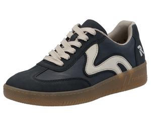 Plateausneaker RIEKER SPORT, Damen, Gr. 39, grau (nachtblau, grau), Lederimitat, Schuhe Plateausneaker, Freizeitschuh, Halbschuh, Schnürschuh in veganer Verarbeitung (70300346-39) nachtblau, grau