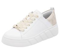 Plateausneaker RIEKER SPORT, Damen, Gr. 40, beige (weiß, hellbeige), Leder, Lederimitat, kontrastfarbene Details, Schuhe Plateausneaker, Schnürschuh, Halbschuh, Freizeitsneaker mit Soft-Einlage (54733