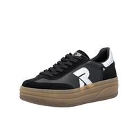 Plateausneaker RIEKER SPORT "Swing2GO", Damen, Gr. 43, silber (schwarz, silberfarben), Glattleder, Veloursleder, Schuhe Plateausneaker, Retro-Sneaker, Schnürschuh, Halbschuh mit trendiger Plateausohle