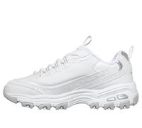 Plateausneaker SKECHERS "D'LITES", Mädchen, Gr. 30, weiß, silber, Synthetik, Textil, Schuhe Plateausneaker, Schnürschuh, mit Memory Foam, Größenschablone zum Download (90462431-30) weiß, silber