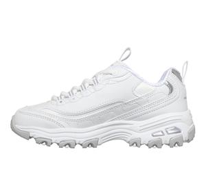 Plateausneaker SKECHERS "D'LITES", Mädchen, Gr. 32, atmungsaktiv, weiß, silber, Synthetik, Textil, Schuhe Plateausneaker, Schnürschuh, mit Memory Foam, Größenschablone zum Download (90462431-32) weiß,