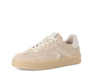 Plateausneaker TAMARIS, Damen, Gr. 36, beige, weiß, Glattleder, Veloursleder, Fischgratmuster, unifarben mit Farbeinsatz, Schuhe Plateausneaker, Freizeitschuh, Halbschuh, Schnürschuh im Retro-Look, To