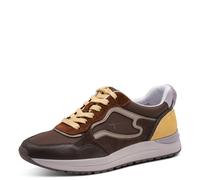 Plateausneaker TAMARIS, Damen, Gr. 36, braun (dunkelbraun kombiniert), Leder, Lederimitat, Textil, kontrastfarbene Details, mehrfarbig, Schuhe Plateausneaker, Freizeitschuh, Halbschuh, Schnürschuh mit