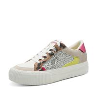 Plateausneaker TAMARIS, Damen, Gr. 36, bunt (leo kombiniert), Lederimitat, Textil, kontrastfarbene Details, Schuhe Plateausneaker, Freizeitschuh, Halbschuh, Schnürer mit Kontrastbesätzen und Glitzer (