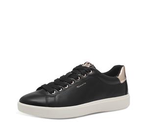 Plateausneaker TAMARIS, Damen, Gr. 36, gold (schwarz, goldfarben), Lederimitat, kontrastfarbene Details, unifarben mit Farbeinsatz, Schuhe Plateausneaker, Freizeitschuh, Halbschuh, Schnürer in veganer