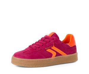 Plateausneaker TAMARIS, Damen, Gr. 36, pink, neonorange, Glattleder, Veloursleder, Fischgratmuster, unifarben mit Farbeinsatz, Basic, Schuhe Plateausneaker, Freizeitschuh, Halbschuh, Schnürschuh im Re