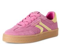 Plateausneaker TAMARIS, Damen, Gr. 36, pink (pink kombiniert), Lederimitat, Veloursleder, Fischgratmuster, unifarben mit Farbeinsatz, Basic, Schuhe Plateausneaker, Freizeitschuh, Halbschuh, Schnürschu