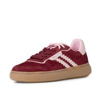 Plateausneaker TAMARIS, Damen, Gr. 36, rot (rot kombiniert), Lederimitat, Veloursleder, unifarben mit Farbeinsatz, Schuhe Plateausneaker, Freizeitschuh, Halbschuh, Schnürschuh mit Kontrastbesatz (7915