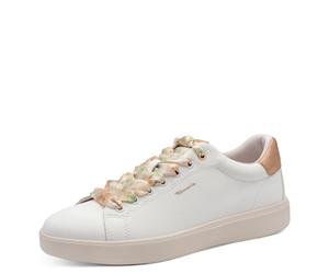 Plateausneaker TAMARIS, Damen, Gr. 36, sanftes weiß geblümt, Lederimitat, kontrastfarbene Details, Schuhe Plateausneaker, Freizeitschuh, Halbschuh, Schnürer in veganer Verarbeitung (33966006-36) sanft