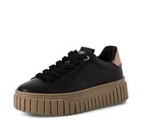 Plateausneaker TAMARIS, Damen, Gr. 36, schwarz (schwarz kombiniert), Rindsleder, leicht glänzend, unifarben mit Farbeinsatz, Schuhe Plateausneaker, Freizeitschuh, Halbschuh, Schnürschuh mit Eye-Catche