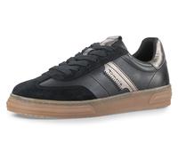 Plateausneaker TAMARIS, Damen, Gr. 36, silber (schwarz, silberfarben), Leder, Lederimitat, unifarben mit Farbeinsatz, Schuhe Plateausneaker, Schnürschuh, Halbschuh, Freizeitschuh mit gepolstertem Scha