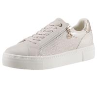Plateausneaker TAMARIS, Damen, Gr. 37, beige (ecru, goldfarben), Lacklederimitat, Lederimitat, Schuhe Plateausneaker, Freizeitschuh, Halbschuh, Schnürer mit Besätzen und Glitzerdetails (63650354-37)