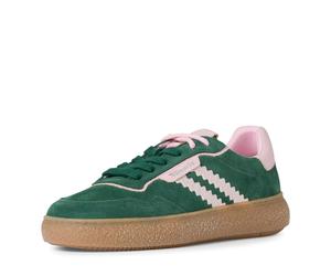 Plateausneaker TAMARIS, Damen, Gr. 37, grün (grün kombiniert), Lederimitat, Veloursleder, unifarben mit Farbeinsatz, Schuhe Plateausneaker, Freizeitschuh, Halbschuh, Schnürschuh mit Kontrastbesatz (37