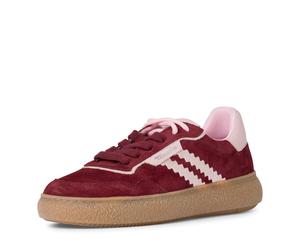 Plateausneaker TAMARIS, Damen, Gr. 37, rot (rot kombiniert), Lederimitat, Veloursleder, unifarben mit Farbeinsatz, Schuhe Plateausneaker, Freizeitschuh, Halbschuh, Schnürschuh mit Kontrastbesatz (7915