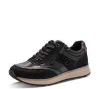 Plateausneaker TAMARIS, Damen, Gr. 37, schwarz (schwarz, kombiniert), Leder, Synthetik, aufgeraut, clean, kontrastfarbene Details, leicht glänzend, Schuhe Plateausneaker, Halbschuh, Schnürschuh mit pr