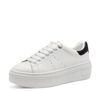 Plateausneaker TAMARIS, Damen, Gr. 37, schwarz (weiß, schwarz), Leder, Lederimitat, unifarben mit Farbeinsatz, Schuhe Plateausneaker, Schnürschuh, Halbschuh mit auffälligen Schmucksteinen an der Ferse