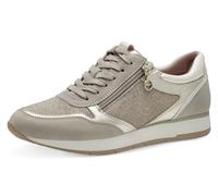 Plateausneaker TAMARIS, Damen, Gr. 37, silber (beige kombiniert), Lederimitat, Textil, Schuhe Modernsneaker Schnürschuh Sneaker low, Freizeitschuh, Halbschuh, Schnürschuh mit dezenten Metallic-Details
