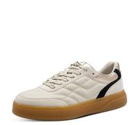 Plateausneaker TAMARIS, Damen, Gr. 38, beige (creme kombiniert), Leder, Lederimitat, gesteppt, unifarben mit Farbeinsätzen, Schuhe Plateausneaker, Freizeitschuh, Halbschuh, Schnürschuh mit trendiger Z