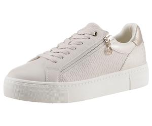 Plateausneaker TAMARIS, Damen, Gr. 38, beige (ecru, goldfarben), Lacklederimitat, Lederimitat, Schuhe Plateausneaker, Freizeitschuh, Halbschuh, Schnürer mit Besätzen und Glitzerdetails (63650354-38) e
