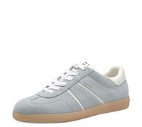 Plateausneaker TAMARIS, Damen, Gr. 38, grau (hellblau, weiß), Lederimitat, Veloursleder, unifarben mit Farbeinsatz, Schuhe Plateausneaker, Freizeitschuh, Halbschuh, Schnürschuh mit gepolstertem Schaft