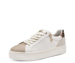 Plateausneaker TAMARIS, Damen, Gr. 38, weiß kombiniert, Lederimitat, kontrastfarbene Details, Schuhe Plateausneaker, Schnürschuh, Halbschuh, Freizeitschuh in veganer Verarbeitung (53094230-38) weiß ko