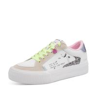 Plateausneaker TAMARIS, Damen, Gr. 38, weiß kombiniert, Lederimitat, Textil, kontrastfarbene Details, Schuhe Plateausneaker, Freizeitschuh, Halbschuh, Schnürer mit Kontrastbesätzen und Glitzer (824221