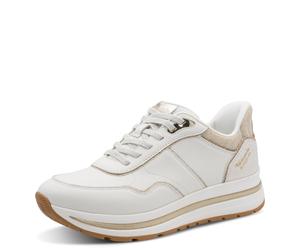 Plateausneaker TAMARIS, Damen, Gr. 38, weiß, Lederimitat, Textil, Schuhe Plateausneaker, Freizeitschuh, Halbschuh, Schnürschuh mit Kontrast-Paspellierung (24025114-38) weiß