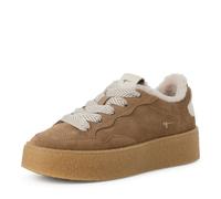 Plateausneaker TAMARIS, Damen, Gr. 39, braun (beige), Nubukleder, Schuhe Plateausneaker, Freizeitschuh, Halbschuh, Schnürschuh mit Ziernähten (68929043-39) beige