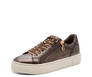 Plateausneaker TAMARIS, Damen, Gr. 39, braun (braun lack), Lacklederimitat, aufgeraut, leicht glänzend, Schuhe Plateausneaker, Freizeitschuh, Halbschuh, Schnürschuh mit T-Logoanhänger (52890108-39) br