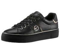 Plateausneaker TAMARIS, Damen, Gr. 39, schwarz, Leder, Lederimitat, kontrastfarbene Details, unifarben, Schuhe Plateausneaker, Freizeitschuh, Halbschuh, Schnürschuh mit gepolstertem Schaftrand (123699