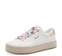Plateausneaker TAMARIS, Damen, Gr. 39, weiß, Lederimitat, glänzend, unifarben mit Farbeinsatz, Schuhe Plateausneaker, Freizeitschuh, Halbschuh, Schnürschuh mit Textilkordel am Plateau (27347430-39) we