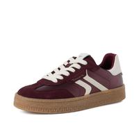 Plateausneaker TAMARIS, Damen, Gr. 40, bordeaux, weiß, Glattleder, Veloursleder, aufgeraut, kontrastfarbene Details, Schuhe Plateausneaker, Freizeitschuh, Halbschuh, Schnürschuh im Retro-Look, Topsell