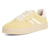 Plateausneaker TAMARIS, Damen, Gr. 40, gelb (hellgelb), Glattleder, Veloursleder, Fischgratmuster, kontrastfarbene Details, Schuhe Plateausneaker, Freizeitschuh, Halbschuh, Schnürschuh mit gepolsterte