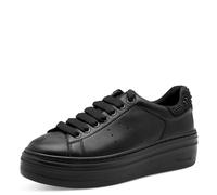 Plateausneaker TAMARIS, Damen, Gr. 40, schwarz, Leder, Lederimitat, Textil, unifarben, modisch, Schuhe, Schnürschuh, Halbschuh mit auffälligen Schmucksteinen an der Ferse (24252705-40) schwarz