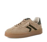 Plateausneaker TAMARIS, Damen, Gr. 41, beige, Glattleder, Veloursleder, aufgeraut, kontrastfarbene Details, Schuhe Plateausneaker, Freizeitschuh, Halbschuh, Schnürschuh im Retro-Look, Topseller (29438