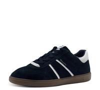Plateausneaker TAMARIS, Damen, Gr. 41, blau (navy), Lederimitat, Veloursleder, unifarben mit Farbeinsatz, Schuhe Plateausneaker, Freizeitschuh, Halbschuh, Schnürschuh mit gepolstertem Schaftrand (8149