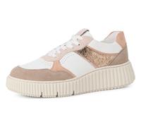 Plateausneaker TAMARIS, Damen, Gr. 41, grau (taupe kombiniert), Kalbsleder, Lederimitat, kontrastfarbene Details, Schuhe Plateausneaker, Freizeitschuh, Halbschuh, Schnürschuh mit TOUCH-IT Technologie